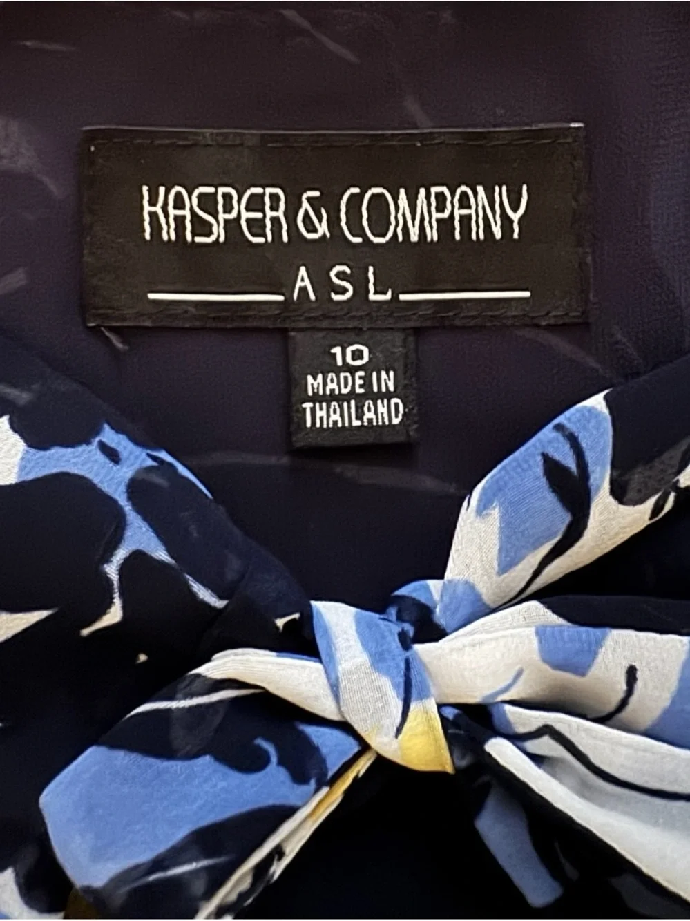 Kasper Navy, Blue & Yellow Floral Tie-Neck Shell Top - Picture 5 of 5